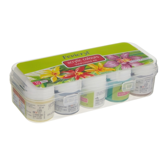 صورة طقم 10 الوان فبركة قماش × 15مل Fevicryl SUNFLOWER KIT