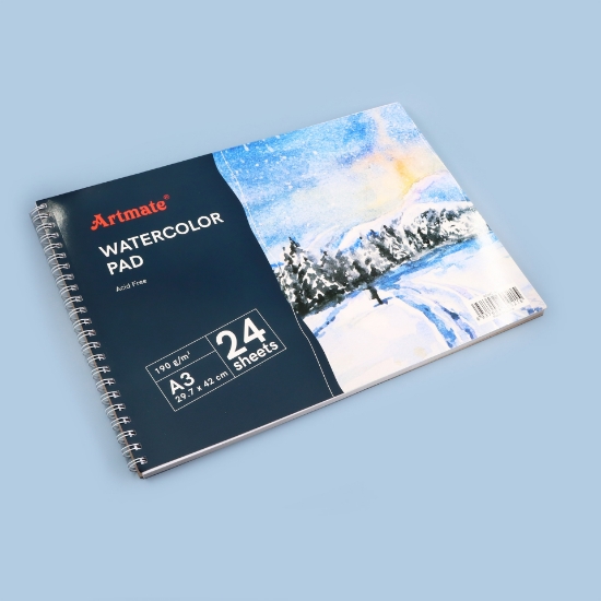 صورة كراسات رسم مائي 190 جرام 24 ورقة ابوجر ARTMATE-HSWC-A3