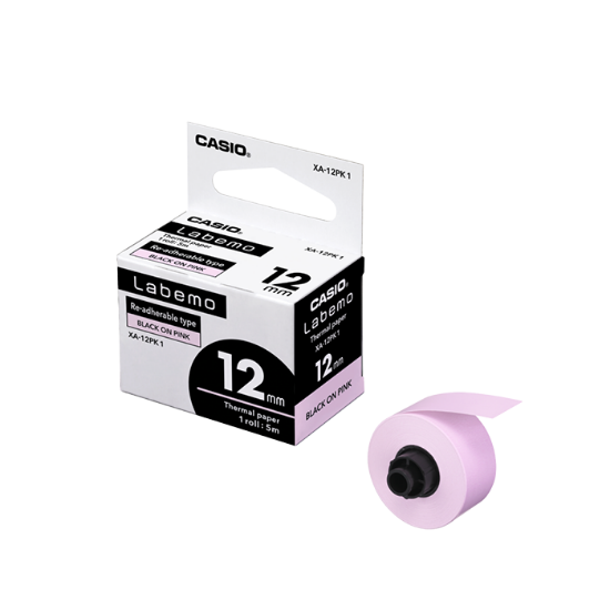 Picture of ليبل طابعة لابيمو كاسيو وكالة XA-12PK 1 BLACK ON PINK